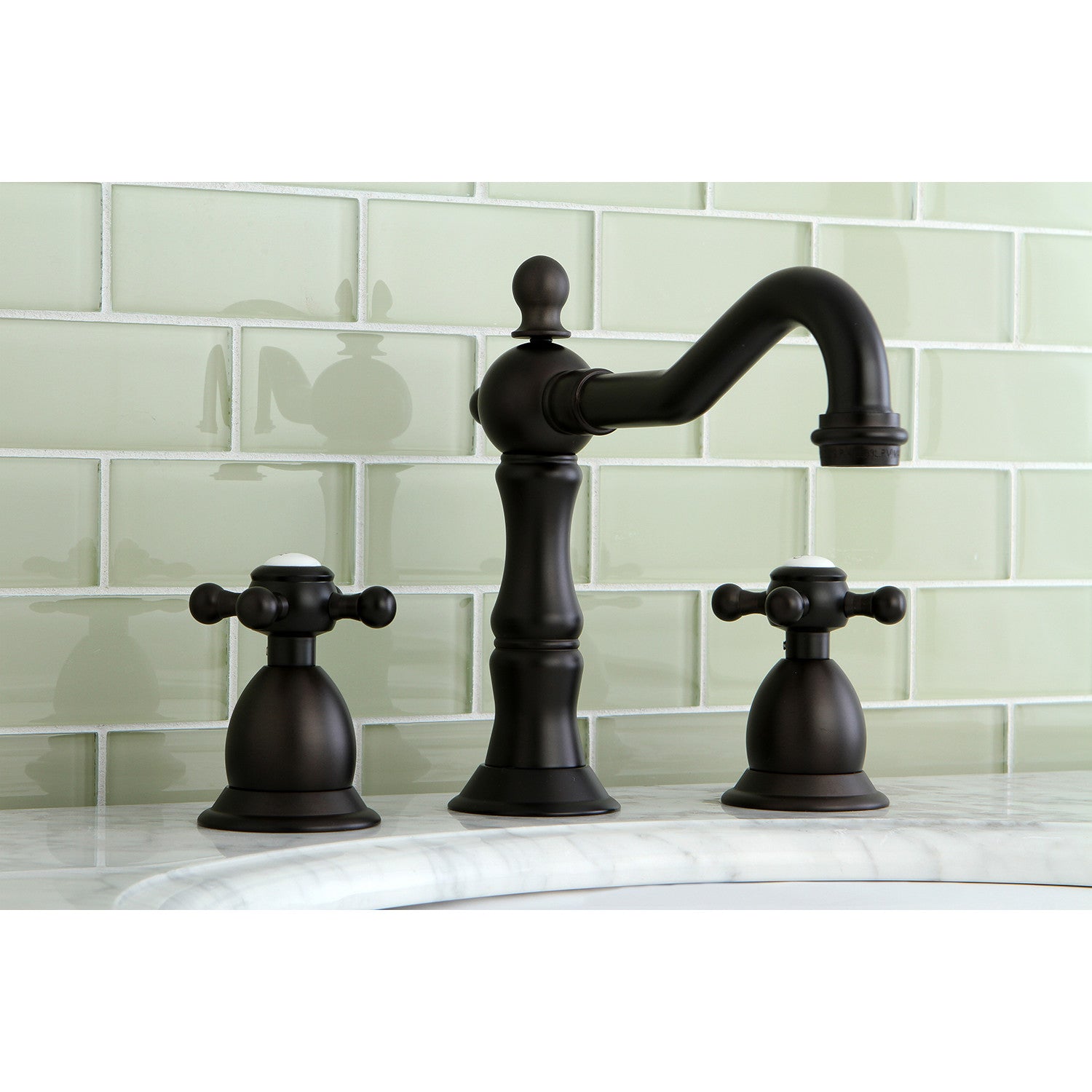 Kingston Heirloom KS1975BX - Heritage Two-Handle 3-Hole Deck Mount Widespread Bathroom Faucet with Brass Pop-Up, Oil Rubbed Bronze — thumbnail 2